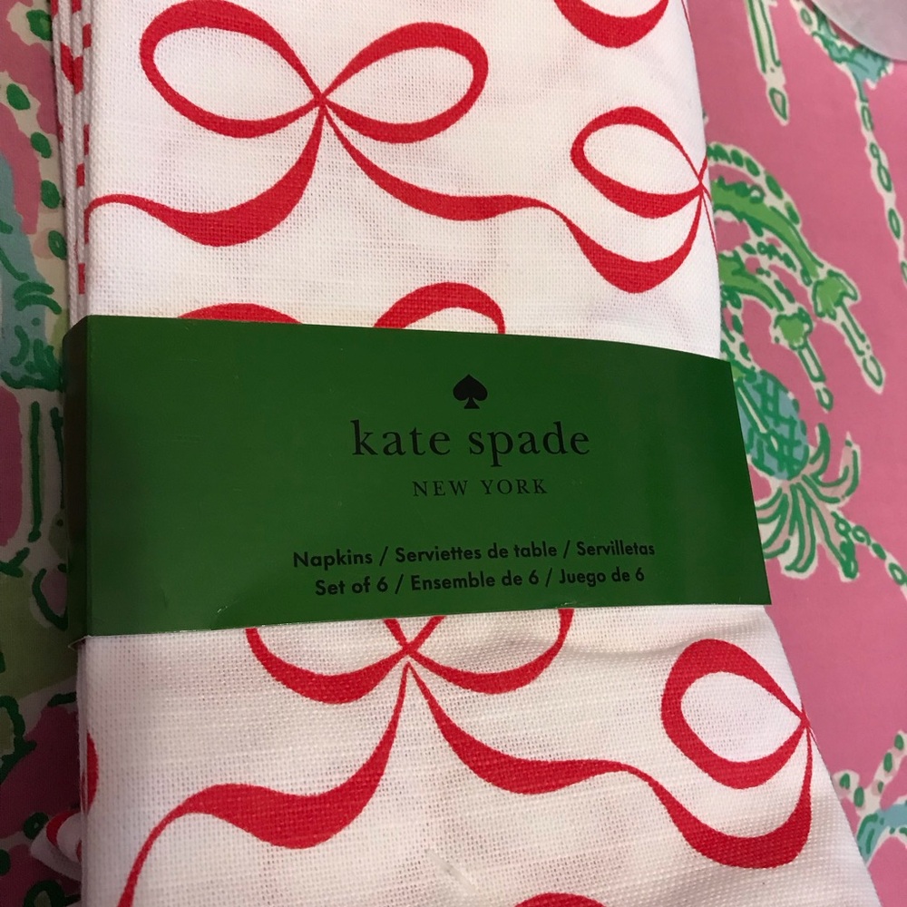 KATE SPADE Red ribbon bow Set 6 Cloth Napkins - Picture 2 of 4